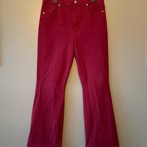 Loft Red High-Waisted Slim Flare Jeans